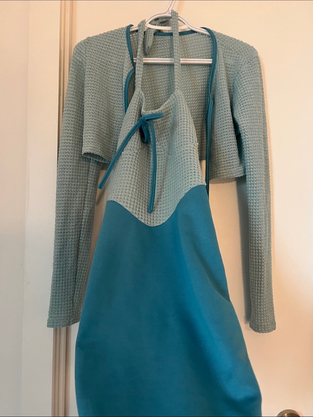 Light Blue Knit Dress with Bow Detail